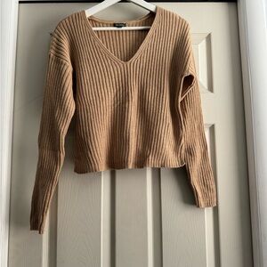 Target Tan V-Neck Sweater with Ribbed Texture